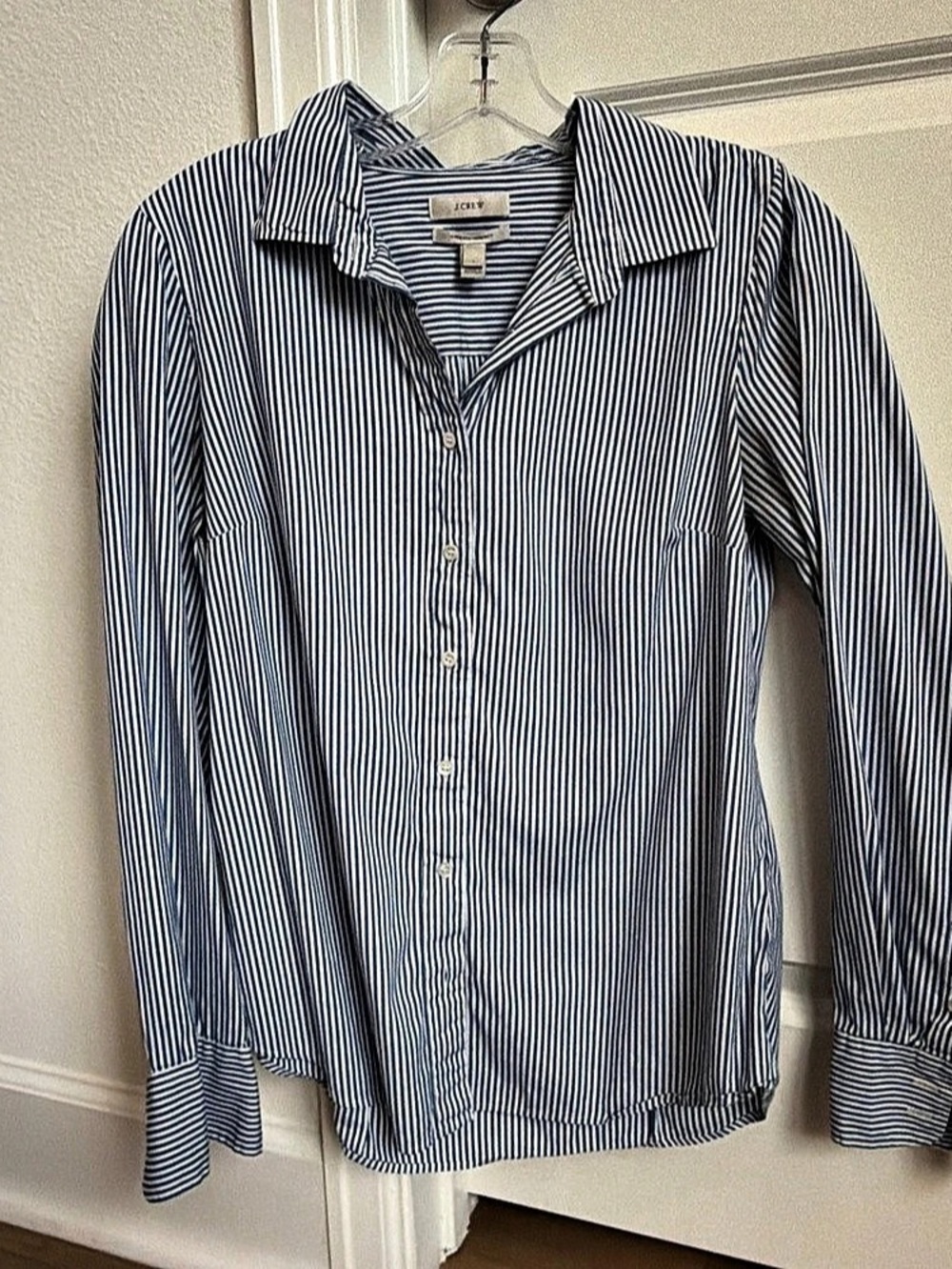 J.Crew Stretch Perfect Shirt Striped Button Down Blue & White Small
